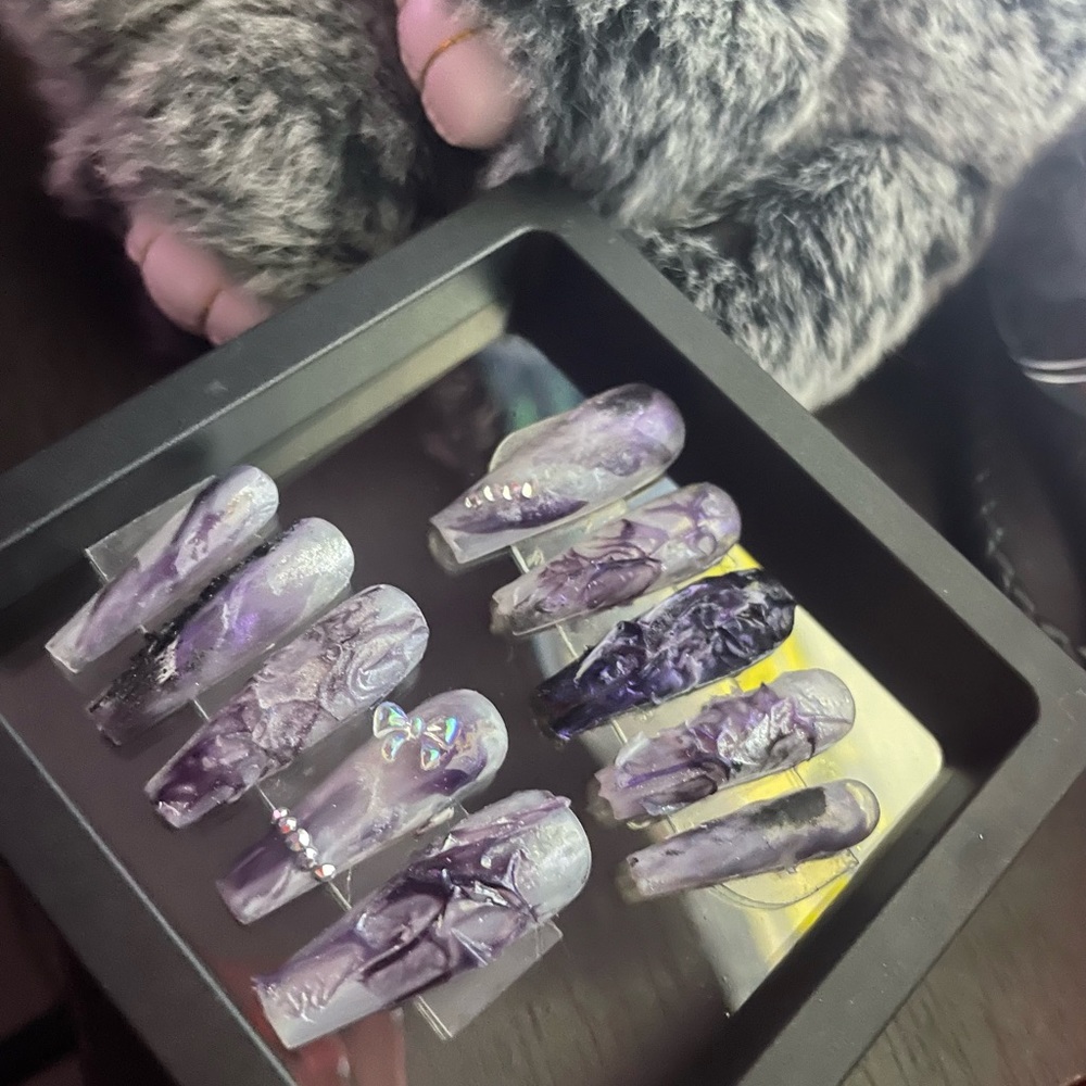Purple white melt coffin press ons
